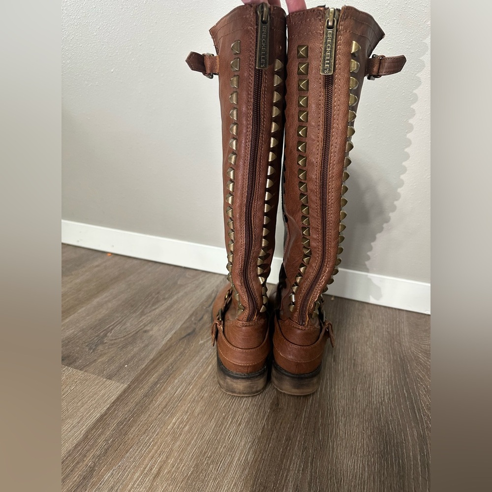 Breckelle Trooper Brown Studded Buckle Riding Knee High Boot - Picture 7 of 13